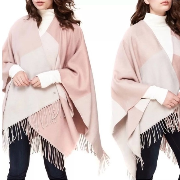 New SOIA & KYO woven color blocked open wrap/scarf/cardigan with fringe trim - Picture 8 of 10